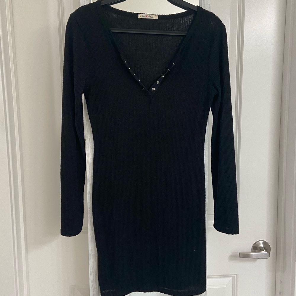 LITTLE BLACK BUTTON-UP MINI DRESS